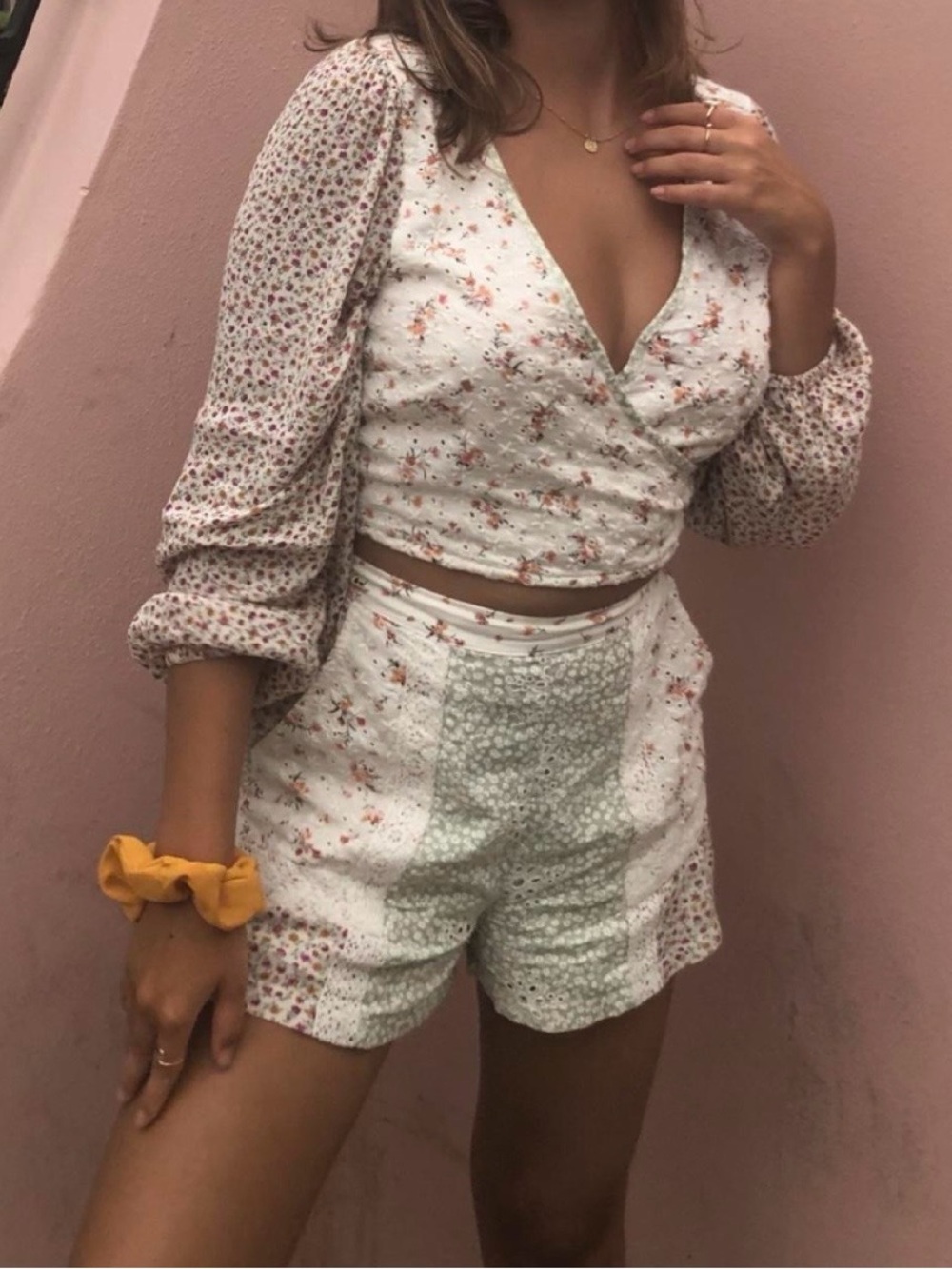 American Eagle Outfitters set with Mixed Floral Wrap Blouse and shorts - Picture 5 of 6